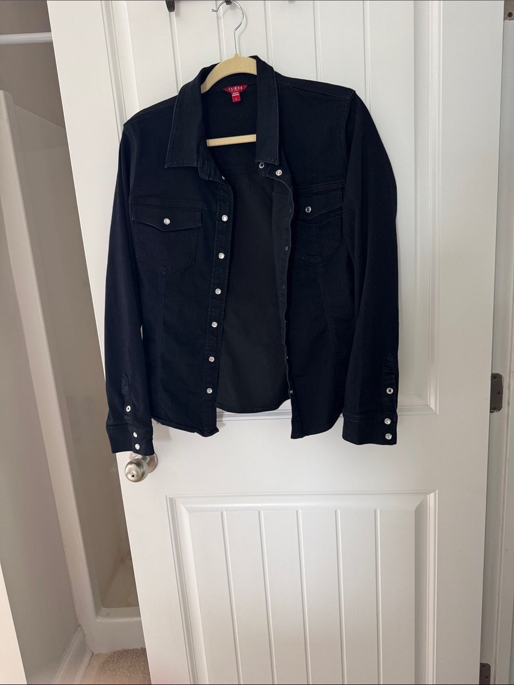 Guess Black Denim-Style Button-Up Jacket